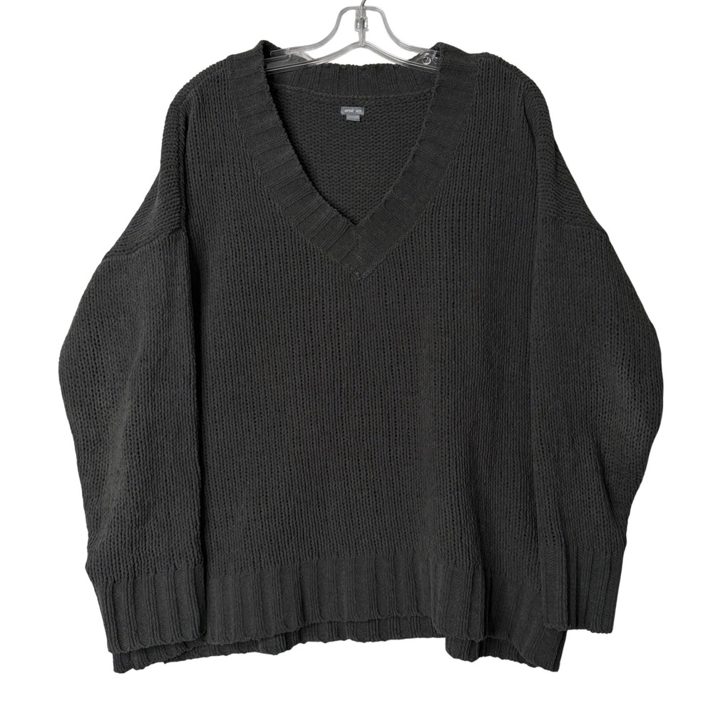 Aerie Chunky Knit Oversized Sweater Womens XS Grey V Neck Jumper Soft Relaxed‎